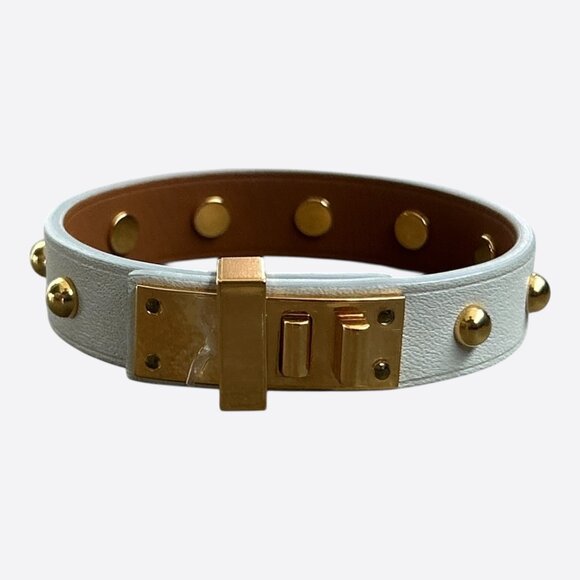 Hermes White Swift & Gold Hardware Mini Dog Clous Carres Bracelet